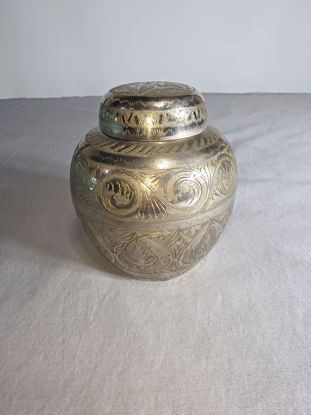 Vintage India Silver Hand Engraved Lidded Jar Boho Decor